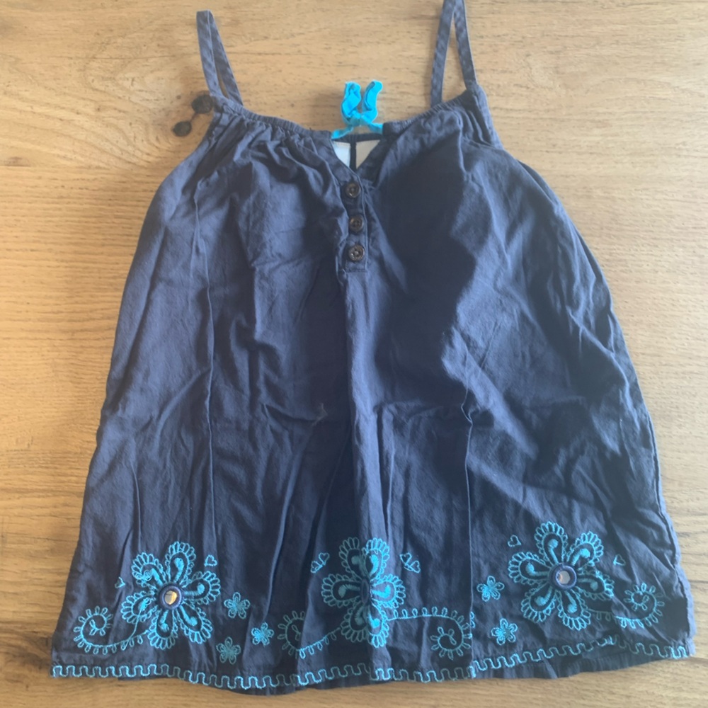 Old Navy Embroidery‎ Flowers Cotton Blue Tank Top Girls Medium Preloved